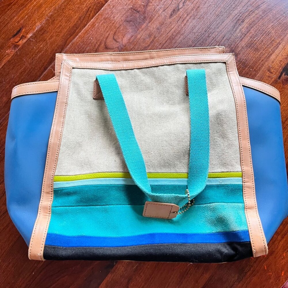 Fossil‎ Audri Beach Tote Bag Blue/Beige/Brown Color Block